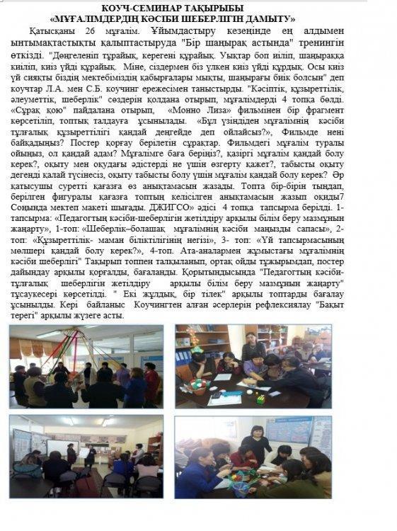 КОУЧ-СЕМИНАР ТАҚЫРЫБЫ «МҰҒАЛІМДЕРДІҢ КӘСІБИ ШЕБЕРЛІГІН ДАМЫТУ»